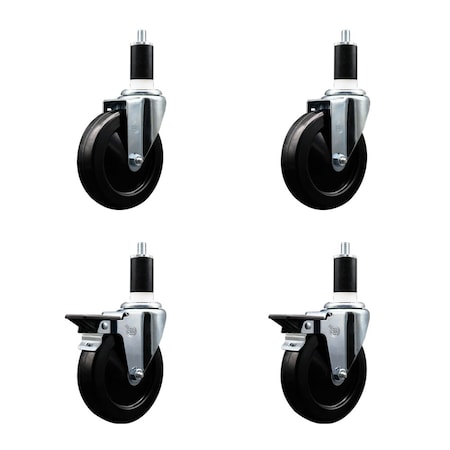Service Caster 5'' Soft Rubber Wheel Swivel 1-3/8'' Expanding Stem Caster Set 2 Brakes, 4PK SCC-EX20S514-SRS-2-PLB-2-138